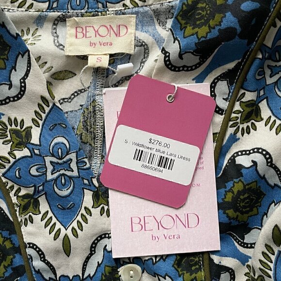 Beyond by Vera Lara Dress Wildflower Blue Floral Boho Size S Missing Belt - Picture 6 of 9